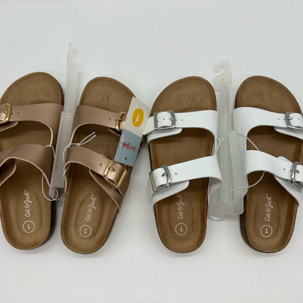 Cat And Jack Slip On Slide Sandal Kids White and Gold Girls Combo Deal